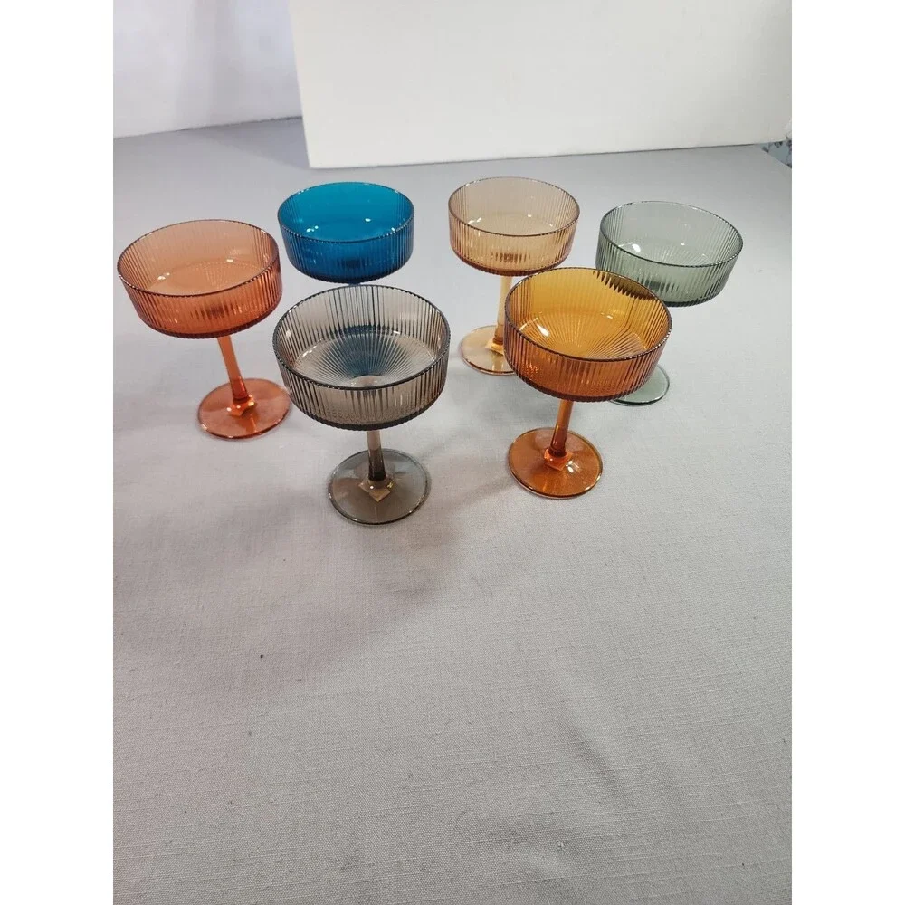 Cocktail Drinkware Set (6) Vintage Multi Colored Plastic Stemware